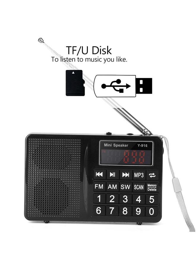 Thoraya - FM/AM/SW Stations Stereo FM Radio TF/U Disk Music Noise Cancelling MP3 Player Radio - Black - Image 1