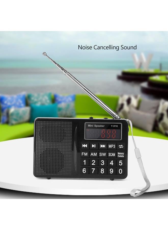 Thoraya - FM/AM/SW Stations Stereo FM Radio TF/U Disk Music Noise Cancelling MP3 Player Radio - Black - Image 1