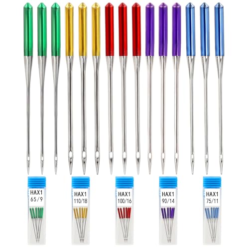 AUGHOA 30 Pcs Universal Sewing Machine Needles, Suitable for Singer, Brother, Janome Sewing Machines, Sizes 9, 11, 14, 16, 18, Bright Color, Regular Point Sewing Needles - Image 1