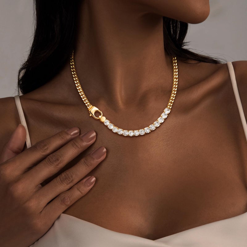 IMBOS Chunky Gold Necklace Tennis Necklace for Women 14K Gold Plated CZ Love Chain Chunky Diamond Necklace Cuban Link Chain Choker Dainty Jewelry Gifts - Image 3