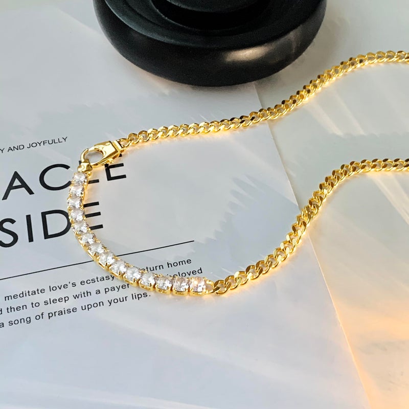 IMBOS Chunky Gold Necklace Tennis Necklace for Women 14K Gold Plated CZ Love Chain Chunky Diamond Necklace Cuban Link Chain Choker Dainty Jewelry Gifts - Image 5