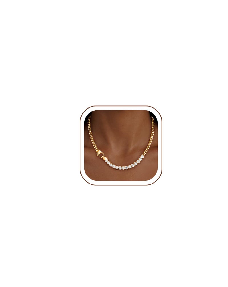 IMBOS Chunky Gold Necklace Tennis Necklace for Women 14K Gold Plated CZ Love Chain Chunky Diamond Necklace Cuban Link Chain Choker Dainty Jewelry Gifts - Image 1