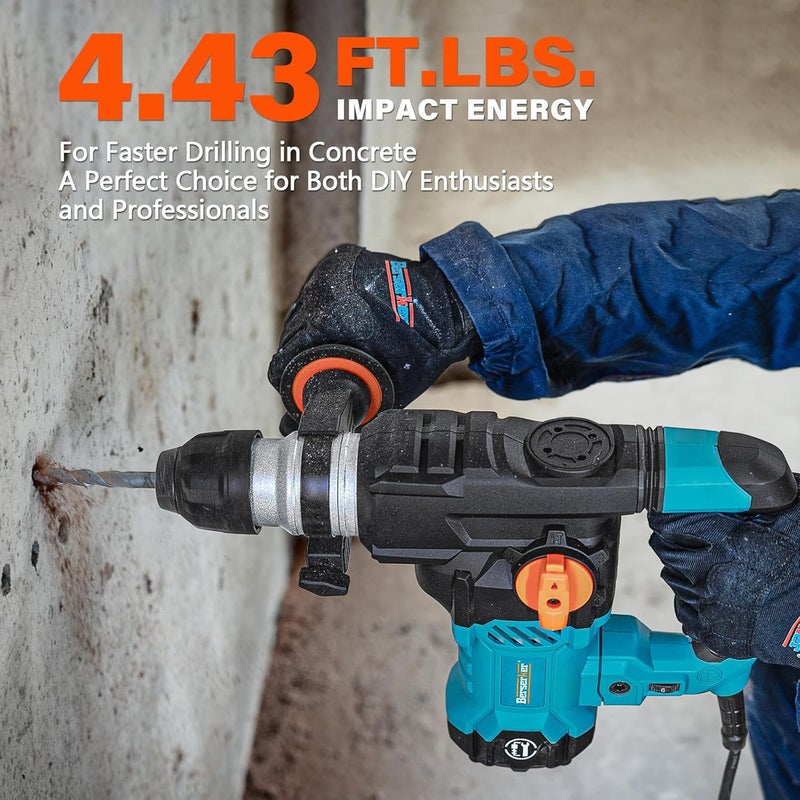 Berserker 1-1/4" SDS-Plus Rotary Hammer Drill with Vibration Control,Safety Clutch,12.5 Amp 4 Functions Corded Rotomartillo for Concrete-Including 3 Drill Bits,Flat Chisel,Point Chisel,Carrying Case - Image 4