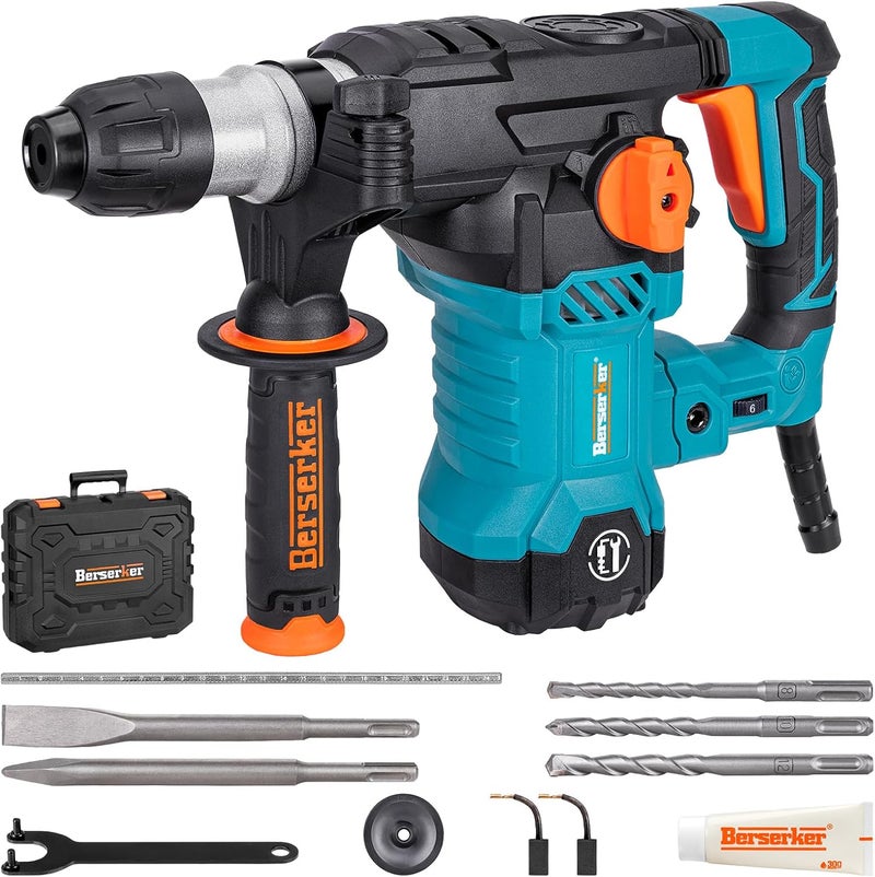 Berserker 1-1/4" SDS-Plus Rotary Hammer Drill with Vibration Control,Safety Clutch,12.5 Amp 4 Functions Corded Rotomartillo for Concrete-Including 3 Drill Bits,Flat Chisel,Point Chisel,Carrying Case - Image 1