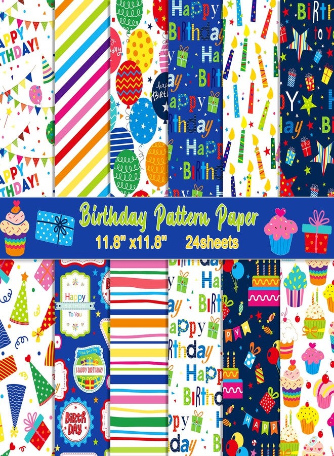 Konsait 24 Sheets Happy Birthday Scrapbook Paper 12x12, Colorful Double Sided Birthday Patterned Paper Decorative Cardstock for Greeting Card Making Scrapbook Supplies - Image 1