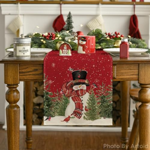 Aazeem Christmas Table Runner for Dining Table 6 Seater | White Birds & Tree Design Table Cover | Winter Holiday Festive Home Decor - Image 2