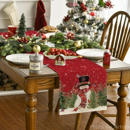 Aazeem Christmas Table Runner for Dining Table 6 Seater | White Birds & Tree Design Table Cover | Winter Holiday Festive Home Decor - Image 3