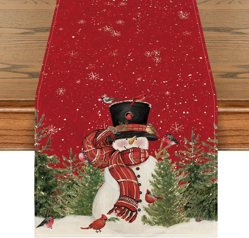 Aazeem Christmas Table Runner for Dining Table 6 Seater | White Birds & Tree Design Table Cover | Winter Holiday Festive Home Decor - Image 1