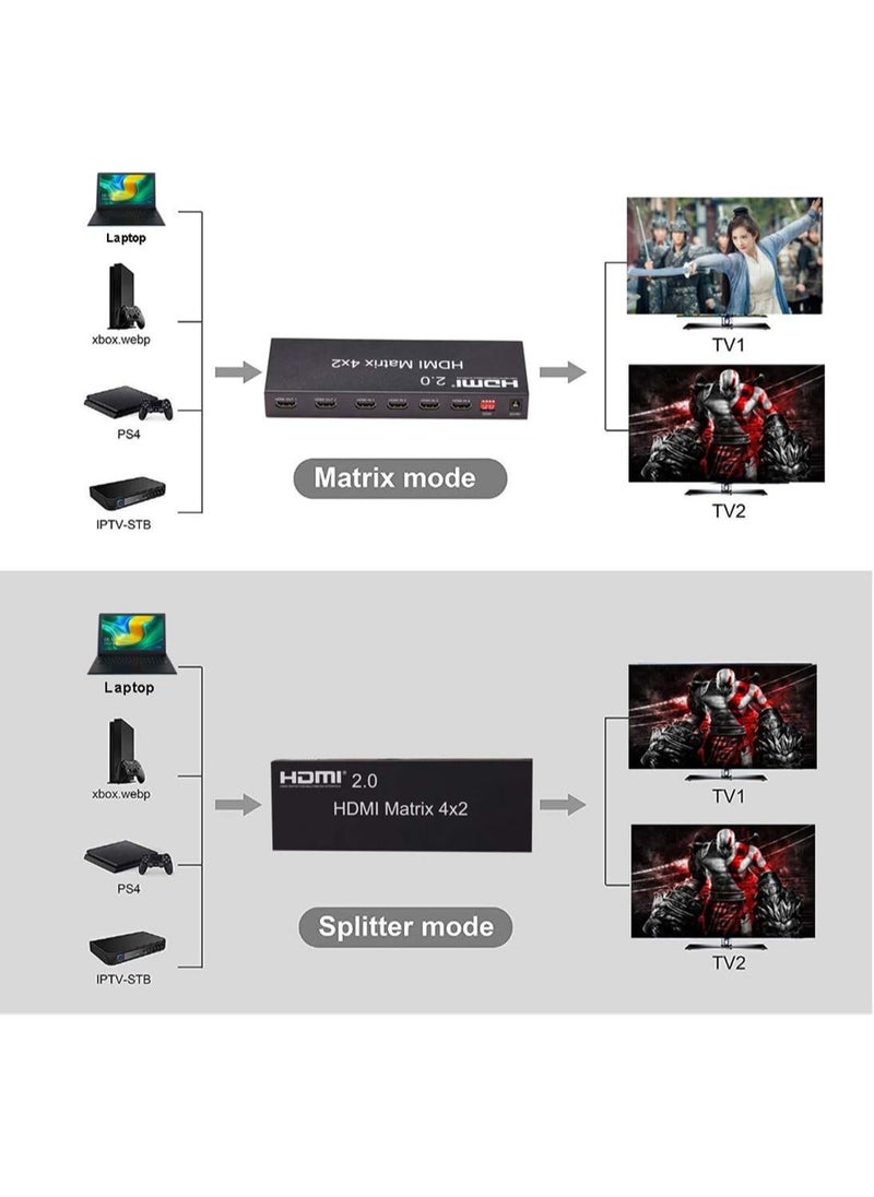Generic - 4K HDMI 2.0 Matrix 4X2 HDMI 4X2 Matrix Switcher with Audio HDMI 2X2 Matrix HDMI Matrix Switcher 4 in 2 Splitter 4K 60HZ HDCP 2.2 (HDMI 2.0 Matrix 4X2) - Image 1