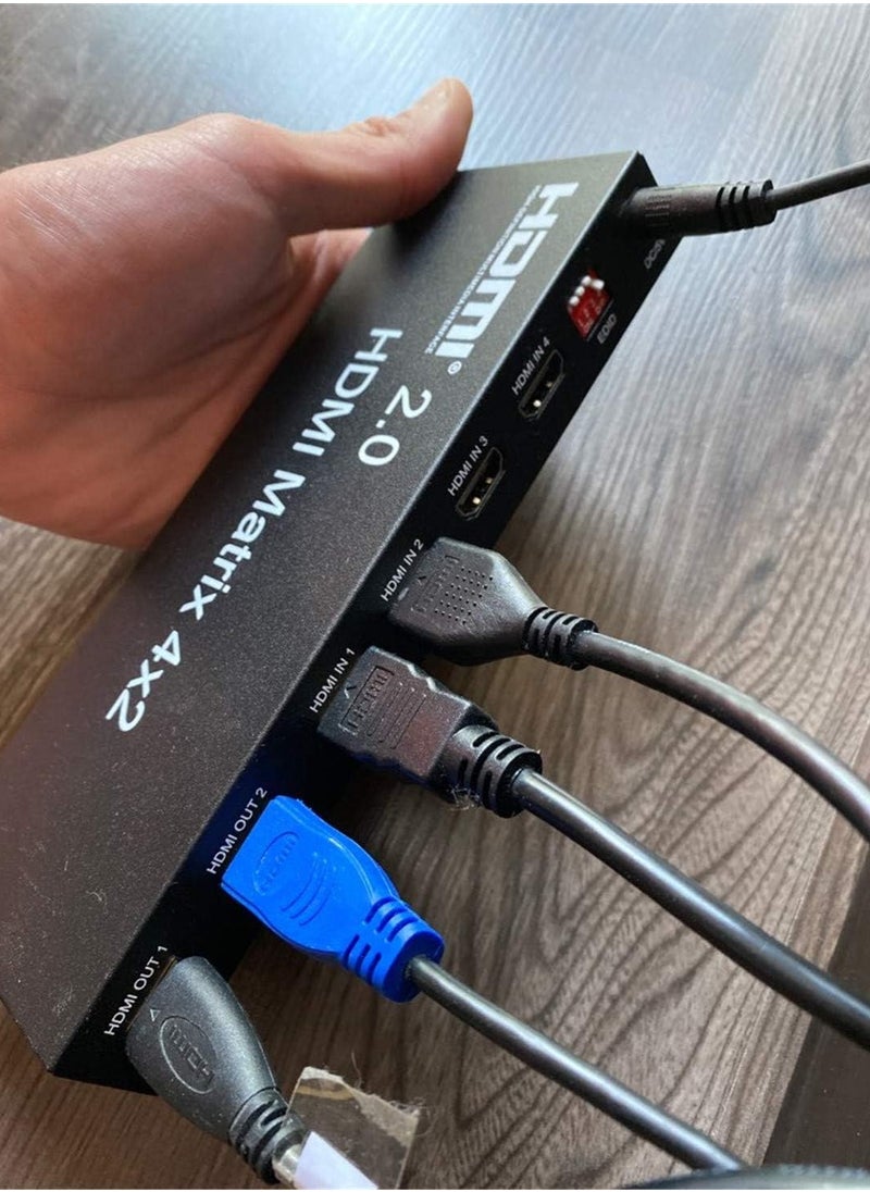Generic - 4K HDMI 2.0 Matrix 4X2 HDMI 4X2 Matrix Switcher with Audio HDMI 2X2 Matrix HDMI Matrix Switcher 4 in 2 Splitter 4K 60HZ HDCP 2.2 (HDMI 2.0 Matrix 4X2) - Image 1
