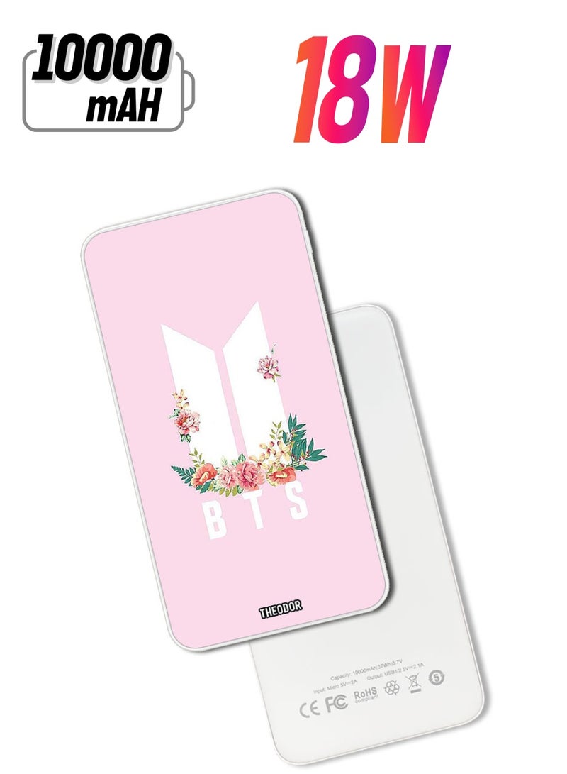 Theodor 10,000 mAh Super Fast Charging Ultra Compact Power Bank with Quick Charge & Power Delivery, Portable Charger For iPhone and Android BTS floral  - Image 1