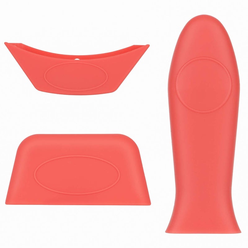Emoly Silicone Hot Handle Holder 3 Pack Pot Holders Cover Rubber Hot Resistant Non Slip Pot Holder Sleeves for Cast Iron Skillets Metal Frying Pans Aluminum Cookware Handles Red 12 Emoly - Image 2