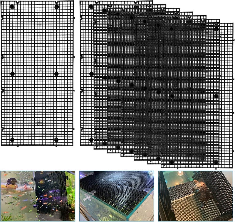 Weramics Plastic Egg Crate Grip Panel Fish Tank Divider Aquarium Divider Filter Bottom Fish Tank Isolation Board Egg Crate Tray (Black, 8pcs 11.8X5.9 Inch with 0.15 Inch Hole) - Image 1