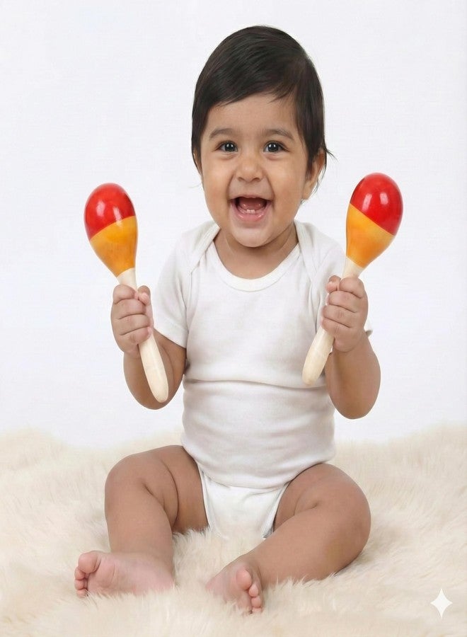 BrainyTots Wooden Shakers Pair Baby Rattle Toy | Montessori Inspired Wooden Maracas for Infants | Improves Grasp Strength Auditory Stimulation Fine & Gross Motor Skill Development - Image 1
