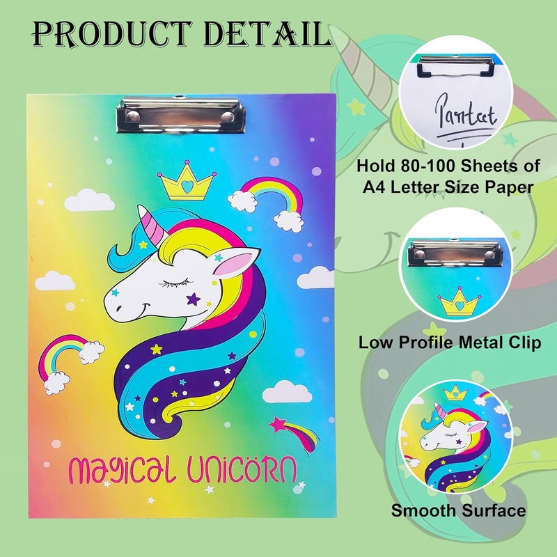 Parteet Cardboard Standard A4 Letter Size for Students, Teacher, Woman and Kids, Low Profile Clip, Decorative Clipboards, Cute Clipboard Unicorn Pattern, Size 9" x 14" - Image 4
