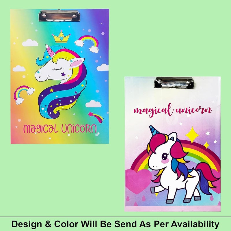 Parteet Cardboard Standard A4 Letter Size for Students, Teacher, Woman and Kids, Low Profile Clip, Decorative Clipboards, Cute Clipboard Unicorn Pattern, Size 9" x 14" - Image 2