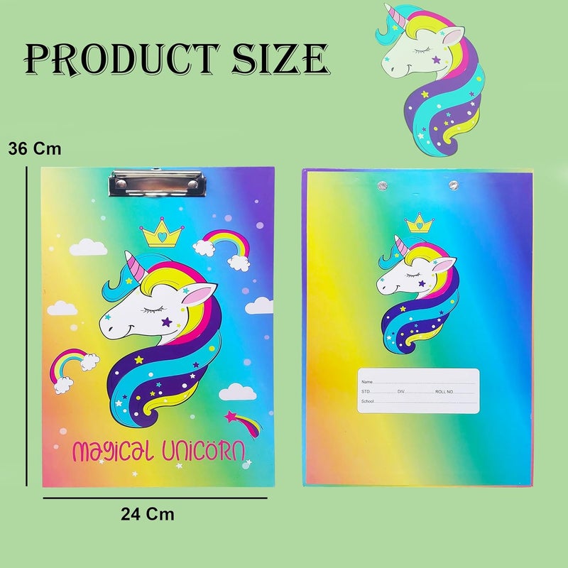 Parteet Cardboard Standard A4 Letter Size for Students, Teacher, Woman and Kids, Low Profile Clip, Decorative Clipboards, Cute Clipboard Unicorn Pattern, Size 9" x 14" - Image 3