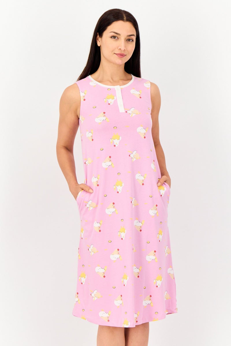 zivame Women Crew Neck Allover Print Sleeping Dress, Multicolor - Image 1