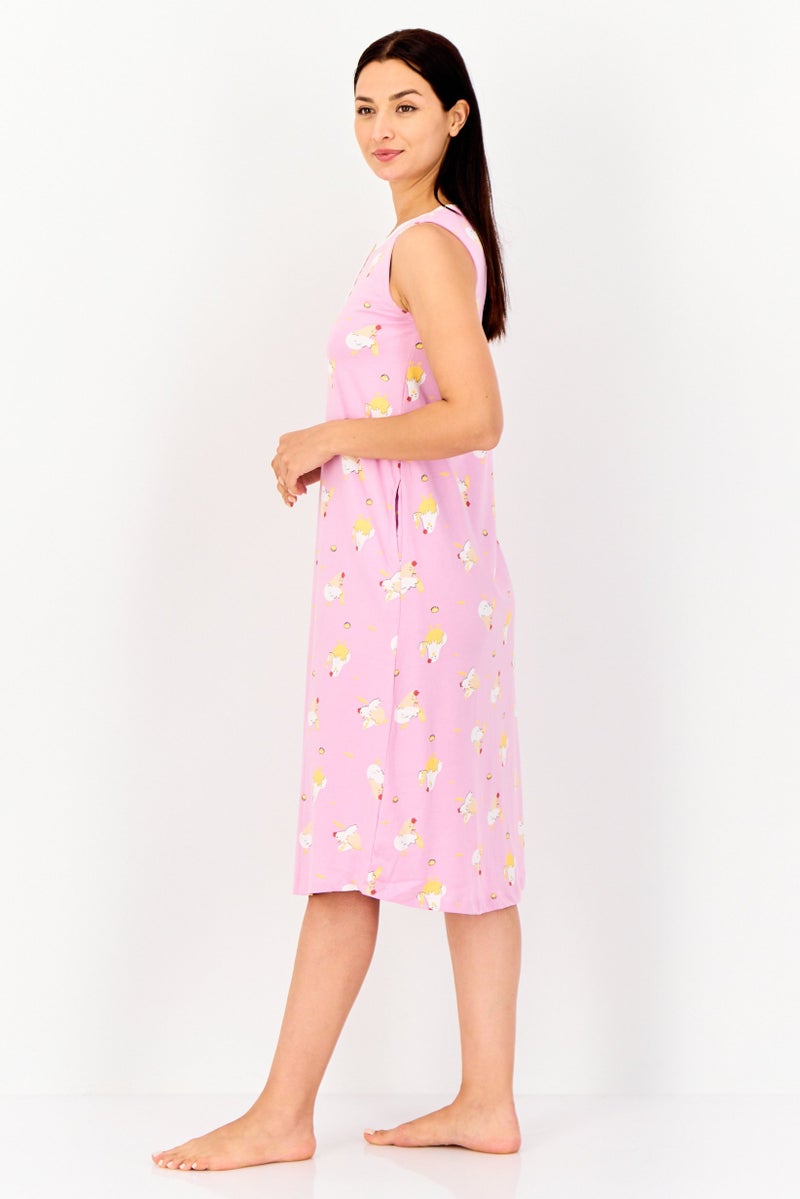 zivame Women Crew Neck Allover Print Sleeping Dress, Multicolor - Image 4