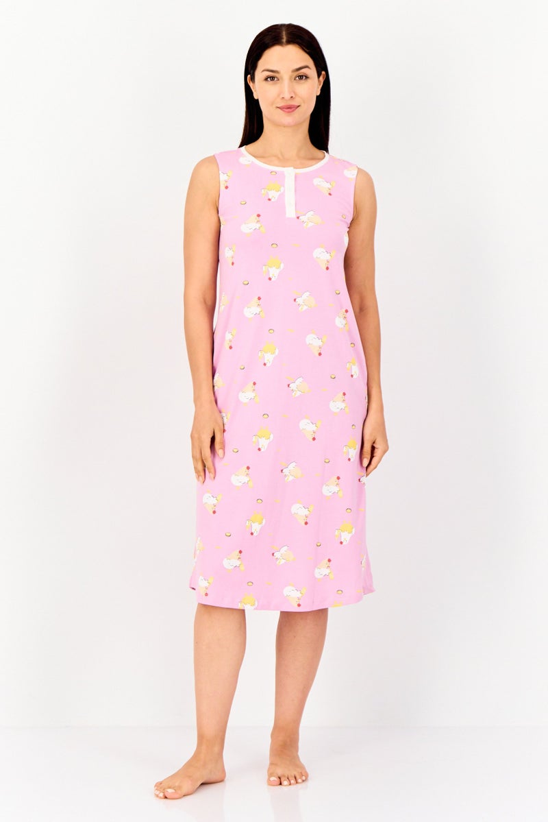 zivame Women Crew Neck Allover Print Sleeping Dress, Multicolor - Image 2