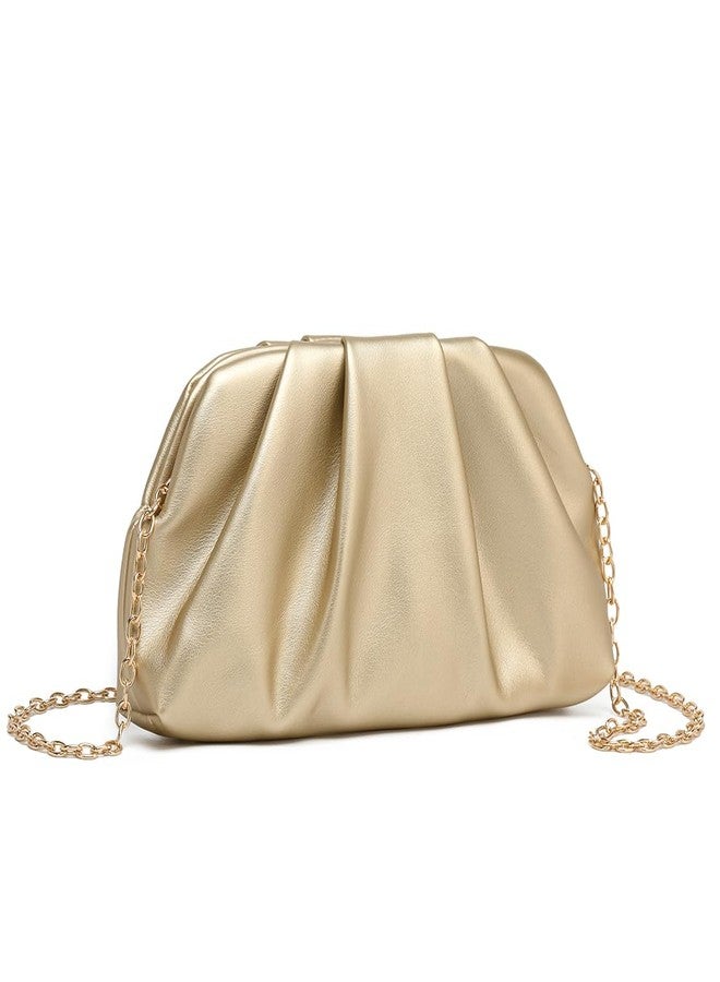 Dreubea Women's Fashion Cloud Shape Evening Bag Charming Fold Leather Clutch Handbag with Chain Golden - Image 2
