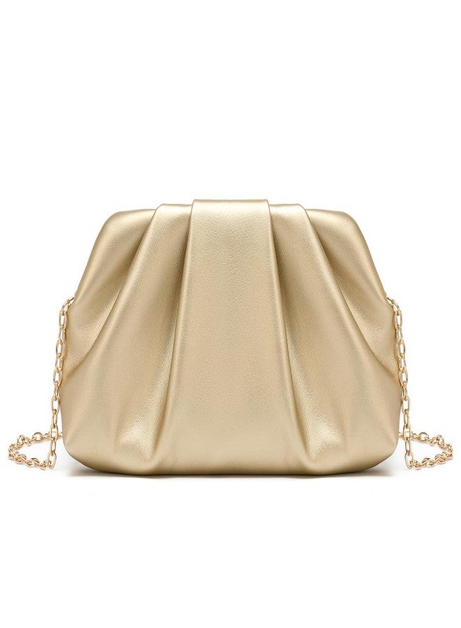 Dreubea Women's Fashion Cloud Shape Evening Bag Charming Fold Leather Clutch Handbag with Chain Golden - Image 1
