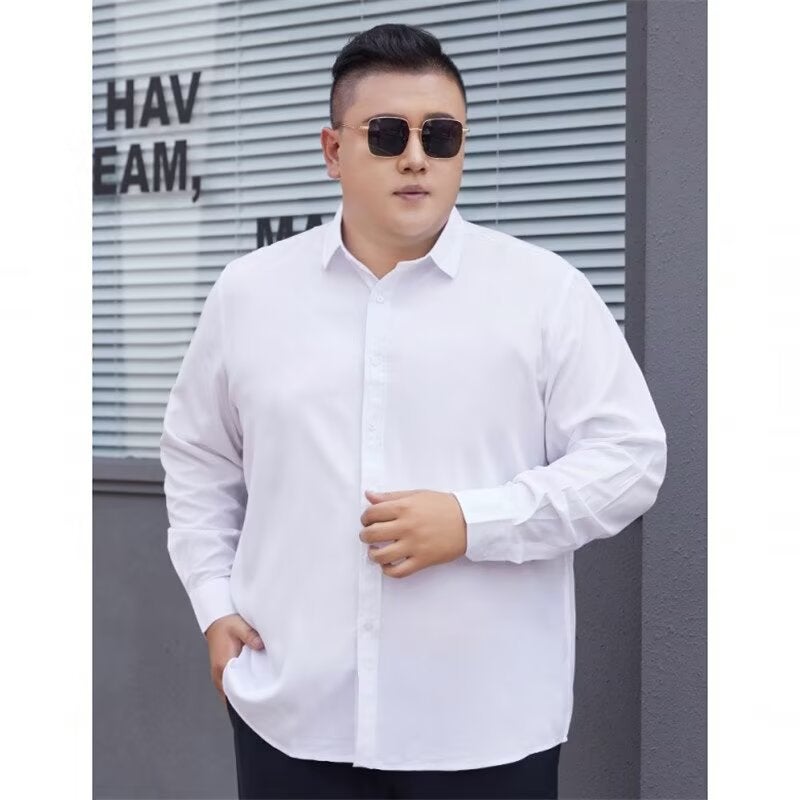 8Xl White Long Sleeve Shirt Extras Large Size Men'S Business Dress Ironing Free Solid Color Loose Shirt - Image 2