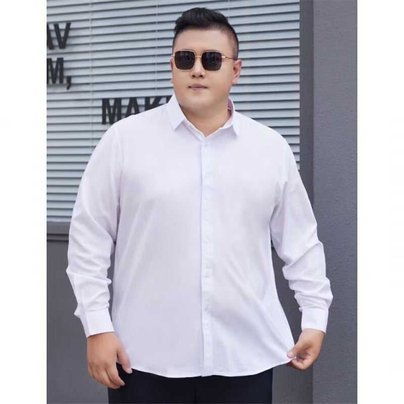 8Xl White Long Sleeve Shirt Extras Large Size Men'S Business Dress Ironing Free Solid Color Loose Shirt - Image 4
