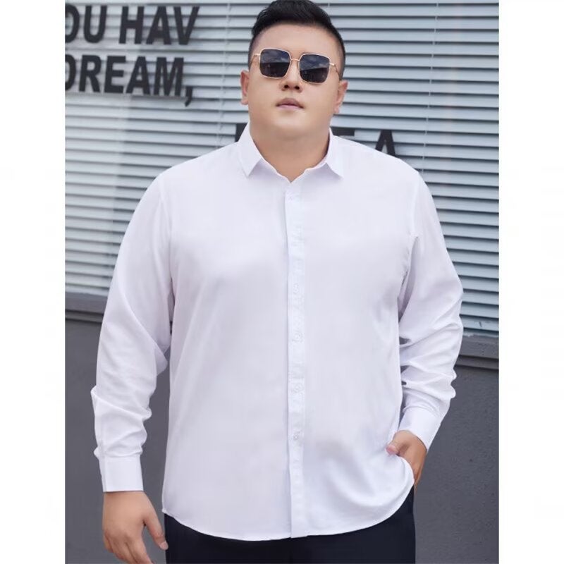 8Xl White Long Sleeve Shirt Extras Large Size Men'S Business Dress Ironing Free Solid Color Loose Shirt - Image 3