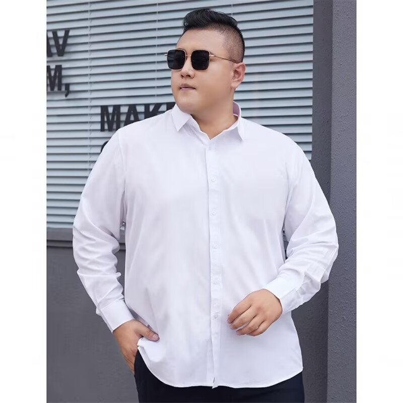 8Xl White Long Sleeve Shirt Extras Large Size Men'S Business Dress Ironing Free Solid Color Loose Shirt - Image 5