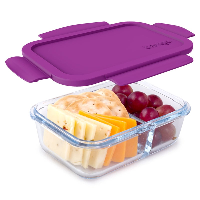 Bentgo® Glass Snack - Leak-Proof Bento-Style Snack Container with Airtight Lid and Divided 2-Compartment Design - 1.75 Cup Capacity for Meal Prepping, and Portion-Controlled Snacking (Purple) - Image 1