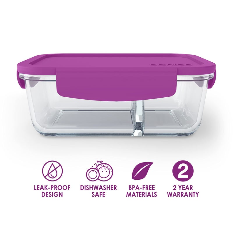 Bentgo® Glass Snack - Leak-Proof Bento-Style Snack Container with Airtight Lid and Divided 2-Compartment Design - 1.75 Cup Capacity for Meal Prepping, and Portion-Controlled Snacking (Purple) - Image 3