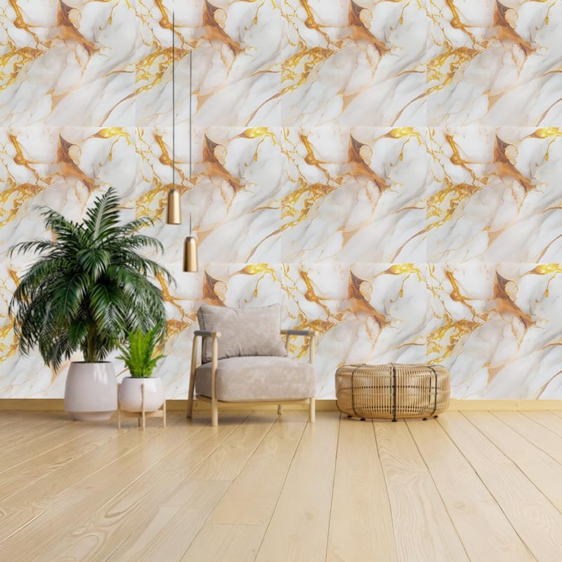 Infinity Decor Dark Golden with Cream Abstract Design Marble UV Panels Marble UV Sheets, self Adhesive Wall Tile (60 cm * 60 cm),Marble Look Wall Panels for Homes Wallpaper(Pack of 20) - Image 3