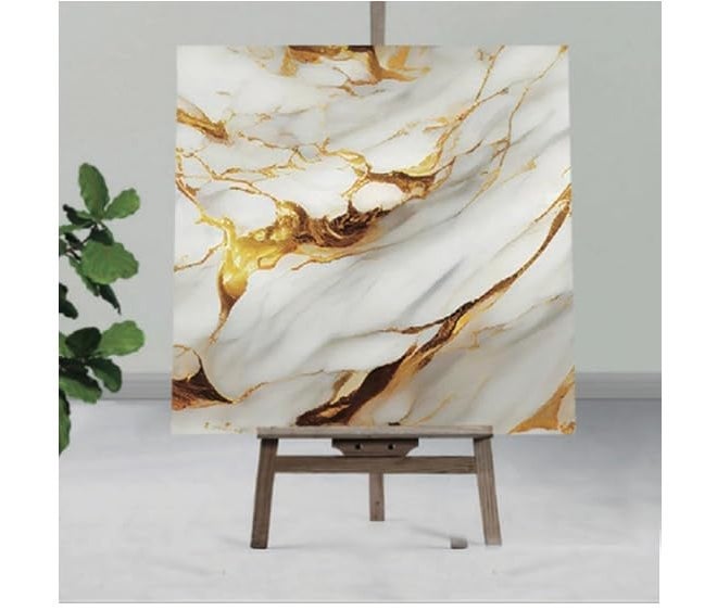 Infinity Decor Dark Golden with Cream Abstract Design Marble UV Panels Marble UV Sheets, self Adhesive Wall Tile (60 cm * 60 cm),Marble Look Wall Panels for Homes Wallpaper(Pack of 20) - Image 1