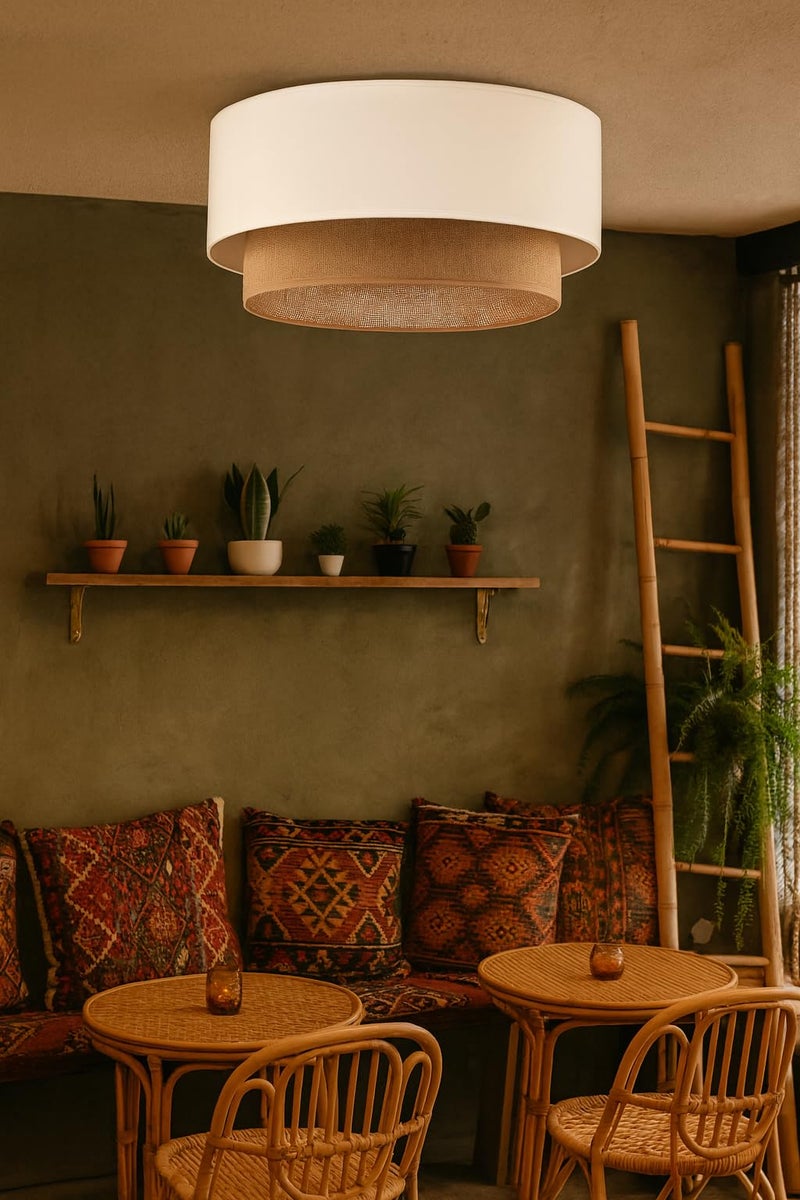 AKWAY Jute Ceiling Light | Handcrafted Jute Lamp for Living Room Décor | Stylish Hanging Pendant Light for Bedroom, Dining Area or Home Décor | Natural & Minimalist Lighting Design (12"D x 8"H) - Kala - Image 2