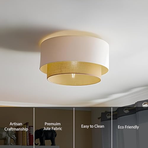 AKWAY Jute Ceiling Light | Handcrafted Jute Lamp for Living Room Décor | Stylish Hanging Pendant Light for Bedroom, Dining Area or Home Décor | Natural & Minimalist Lighting Design (12"D x 8"H) - Kala - Image 3