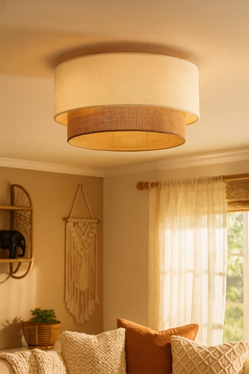 AKWAY Jute Ceiling Light | Handcrafted Jute Lamp for Living Room Décor | Stylish Hanging Pendant Light for Bedroom, Dining Area or Home Décor | Natural & Minimalist Lighting Design (12"D x 8"H) - Kala - Image 4