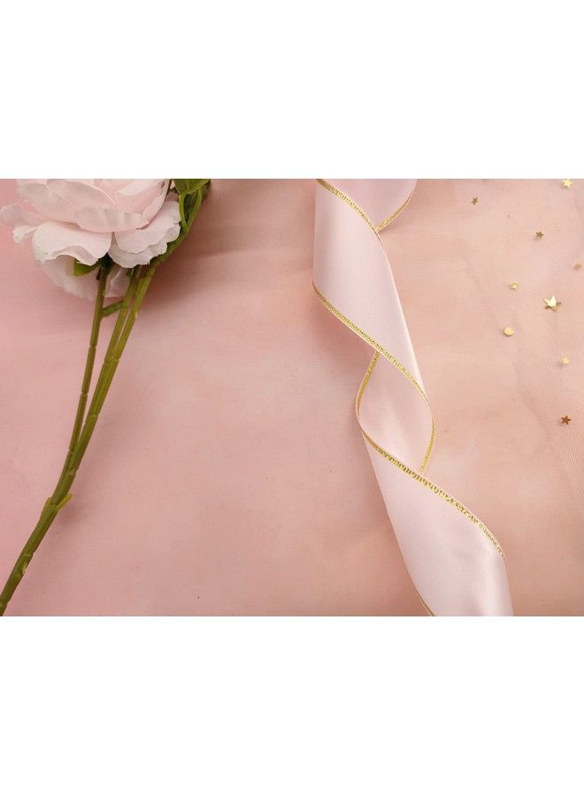 JESEP One Roll 25 Yards 1 1 2'' Double Faced Wired Gold Edges Satin Ribbon (Pink) (Jsp001) - Image 4