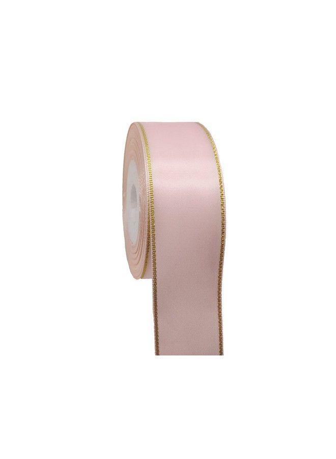JESEP One Roll 25 Yards 1 1 2'' Double Faced Wired Gold Edges Satin Ribbon (Pink) (Jsp001) - Image 2