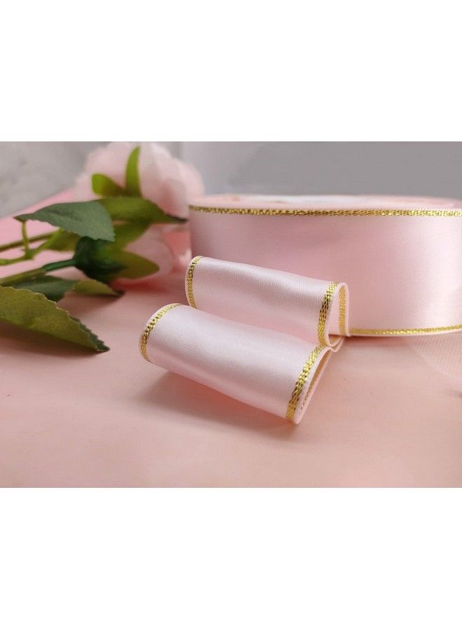 JESEP One Roll 25 Yards 1 1 2'' Double Faced Wired Gold Edges Satin Ribbon (Pink) (Jsp001) - Image 3
