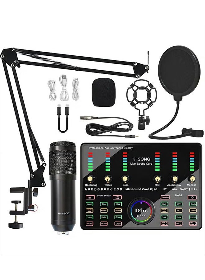 Sound Card Microphone Podcast Package,Streaming Audio Mixer with Microphone Stand/Suitable for Live Broadcast/Podcast/Youtube/PC/Smartphone