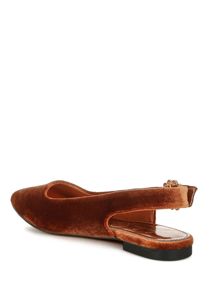 London Rag Velvet Slingback Flat Sandals in Brown