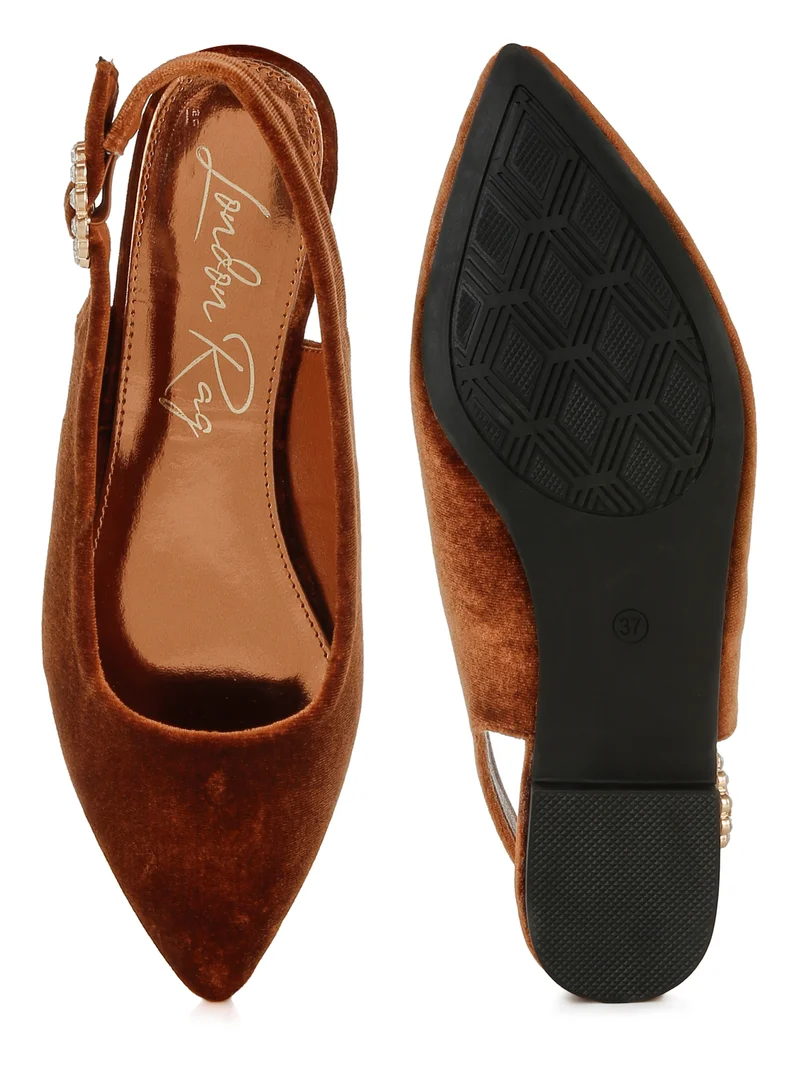 London Rag Velvet Slingback Flat Sandals in Brown
