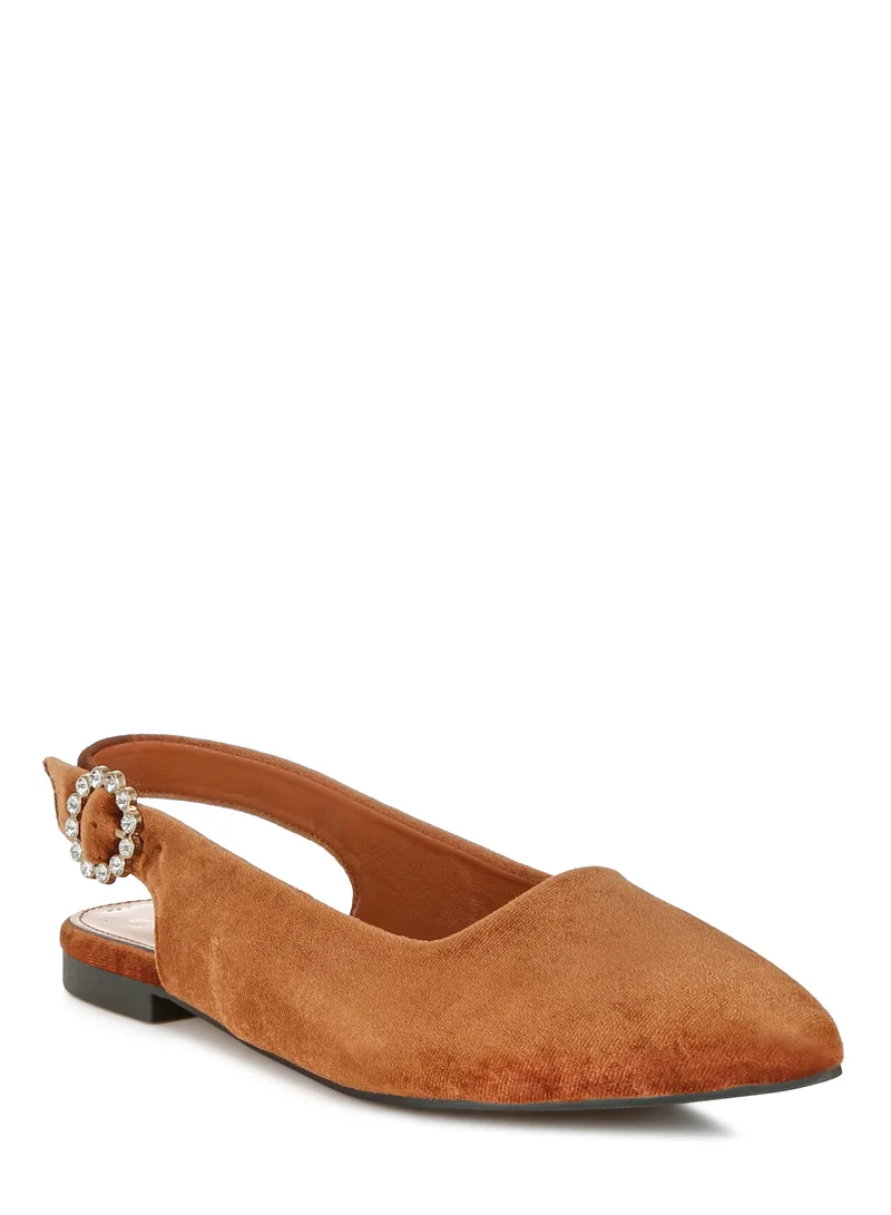 London Rag Velvet Slingback Flat Sandals in Brown