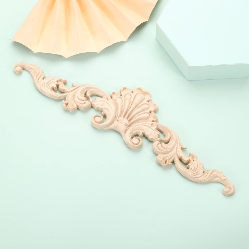 موكسام Muxsam Wood منحوتة على onlays healays تفاصيل نحت واضحة تراكب الشارات الحرفية لخزانة جدار رفات الخزانة خزانة ملابسك دمية سرير درج ديكور الأثاث الأثاث (2 حزمة 30x8cm/11.9 "x3.2" ") - Image 4