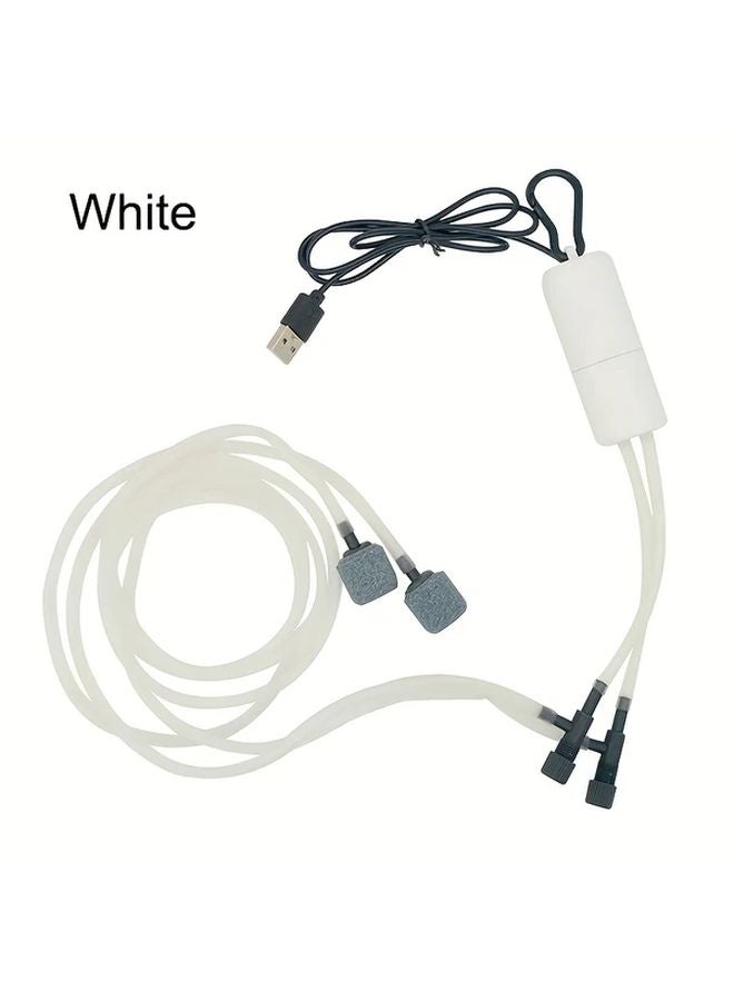 White USB Aquarium Oxygen Air Pump Portable Dual Outlet Silent Aerator Adjustable - Image 1