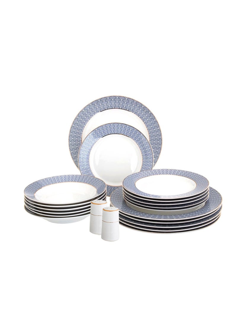 Hic 20 Piece Porcelain Dinner Set Blue With Gold  - Image 1