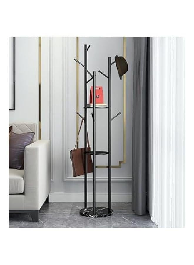 HOOKOR Coat Racks Freestanding, Coat Hanger Stand, Hall Tree Coat Rack for Hanging Hats, Scarves, Bags, Modern Coat Rack with Double Shelves, Corner Coat Rack, 9 Hooks (Black)  - Image 2