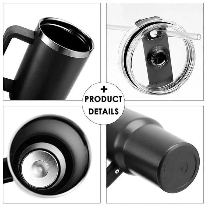 SKYUNION Tumbler with Lid and Straw 1200ML Cup Stainless Steel Vacuum Insulated Tumbler for Water Iced Tea or Coffee 12L Office Gym Travelling Black - Image 2