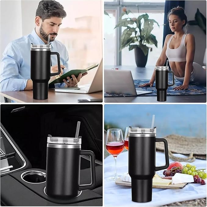 SKYUNION Tumbler with Lid and Straw 1200ML Cup Stainless Steel Vacuum Insulated Tumbler for Water Iced Tea or Coffee 12L Office Gym Travelling Black - Image 3